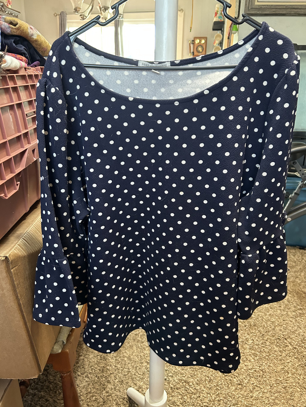 Green Envelope Los Angeles Navy Blue Polka Dot 3X Blouse
